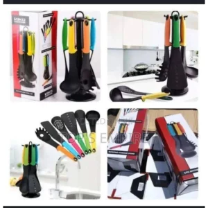 Multicolour Non-stick Cooking Spoon Set with Stand