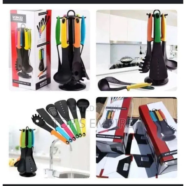 Multicolour Non-stick Cooking Spoon Set with Stand